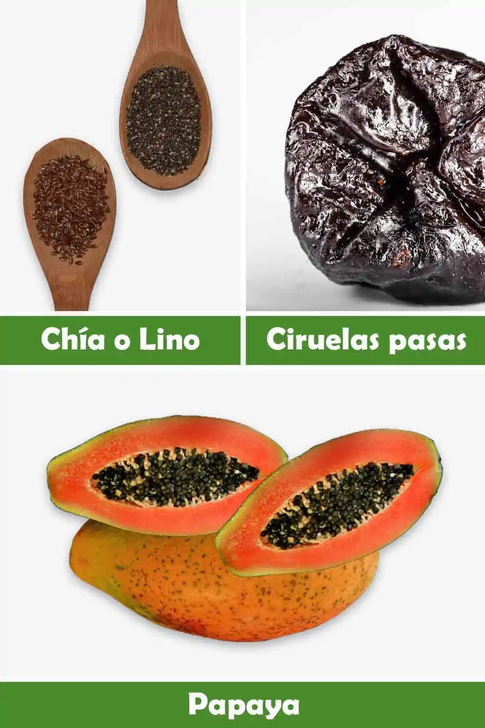 CHÍA O LINO, CIRUELAS PASAS Y PAPAYA