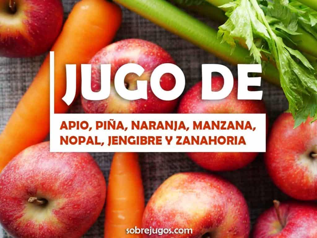 JUGO DE APIO, PIÑA, NARANJA, MANZANA, NOPAL, JENGIBRE Y ZANAHORIA