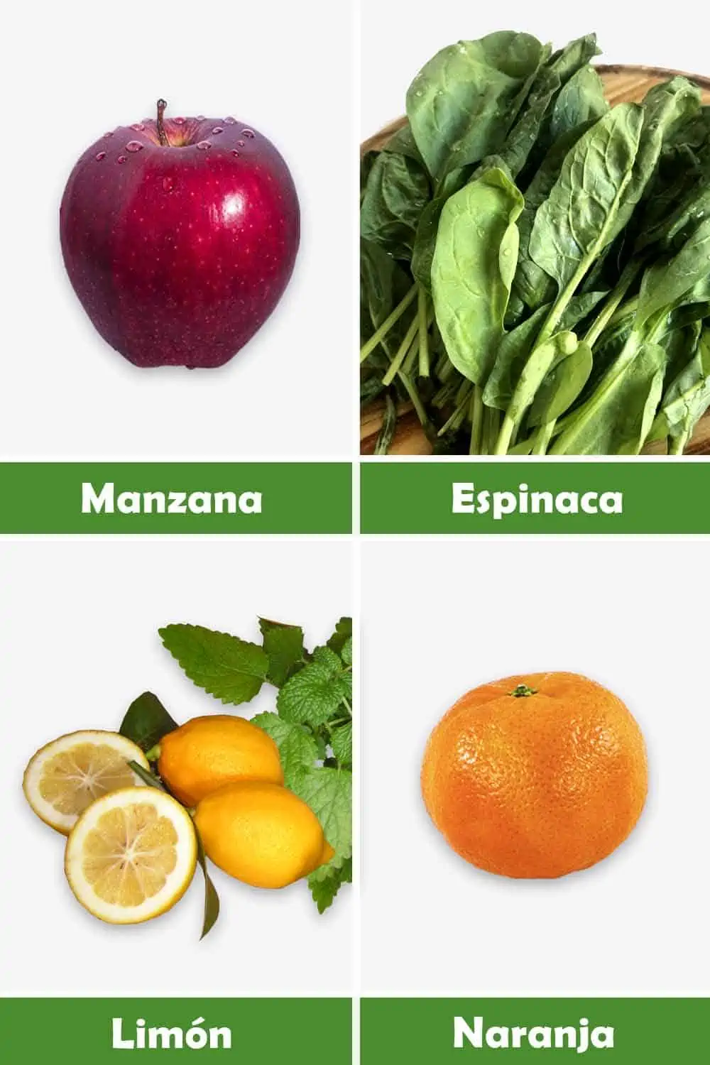 MANZANA, ESPINACA, LIMÓN Y NARANJA