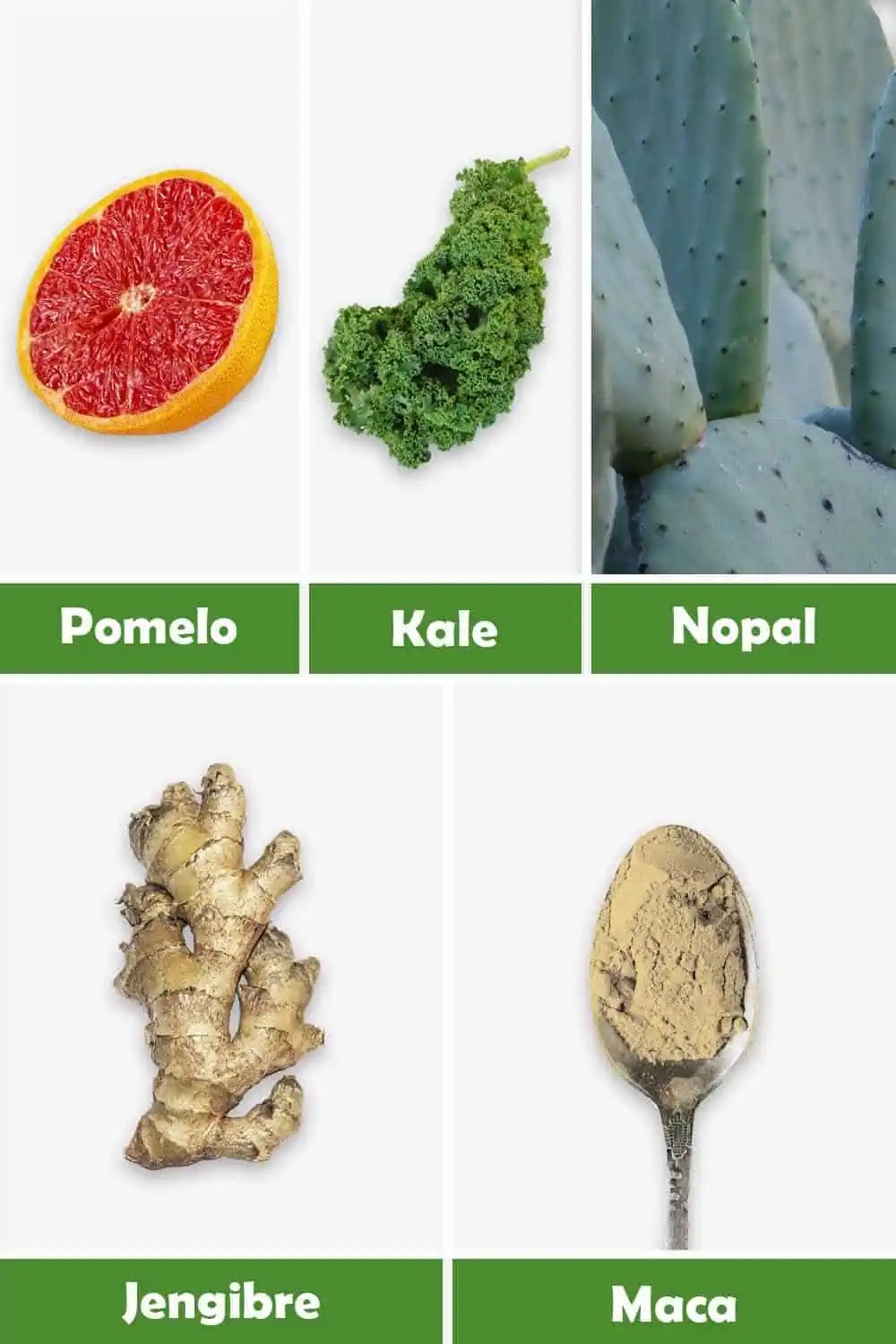POMELO, KALE, NOPAL, JENGIBRE Y MACA