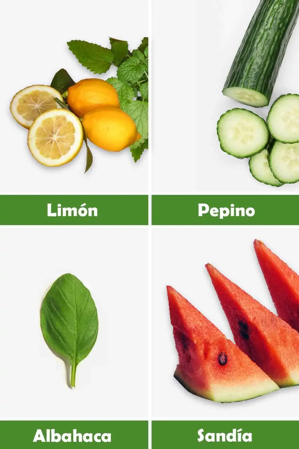 LIMÓN, PEPINO, ALBAHACA Y SANDÍA