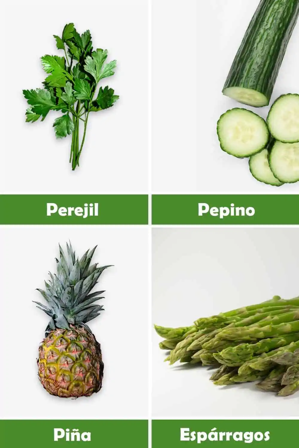 PEREJIL, PEPINO, PIÑA Y ESPÁRRAGOS