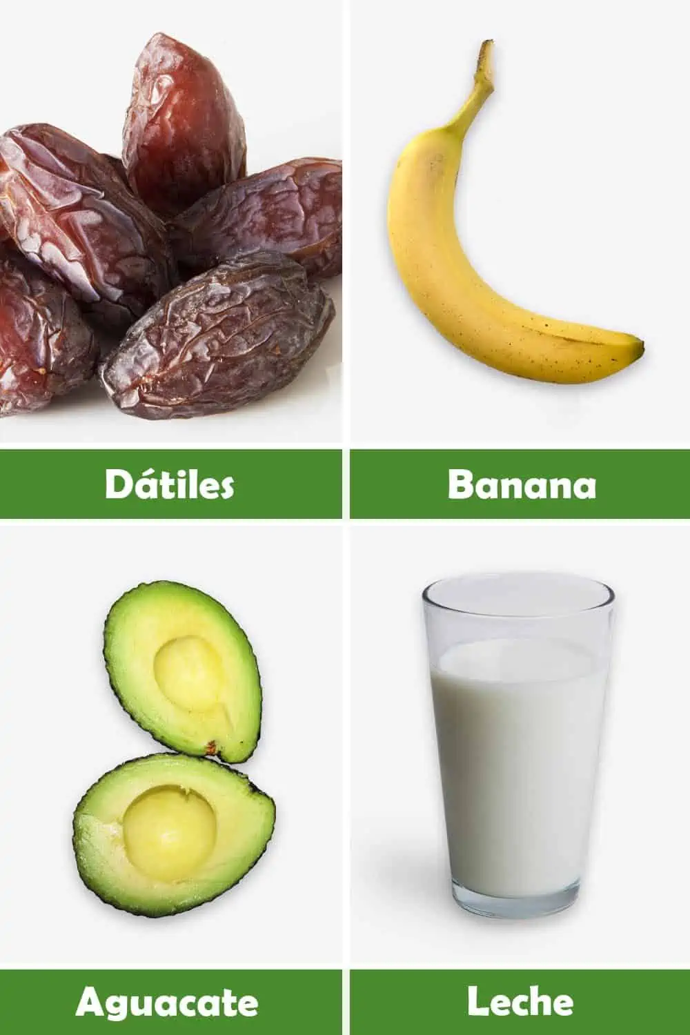 DÁTILES, BANANA, AGUACATE Y LECHE