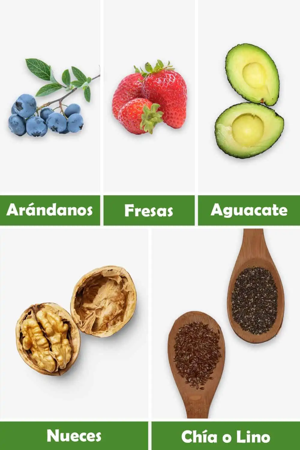 ARÁNDANOS, FRESAS, AGUACATE, NUECES Y CHÍA O LINO